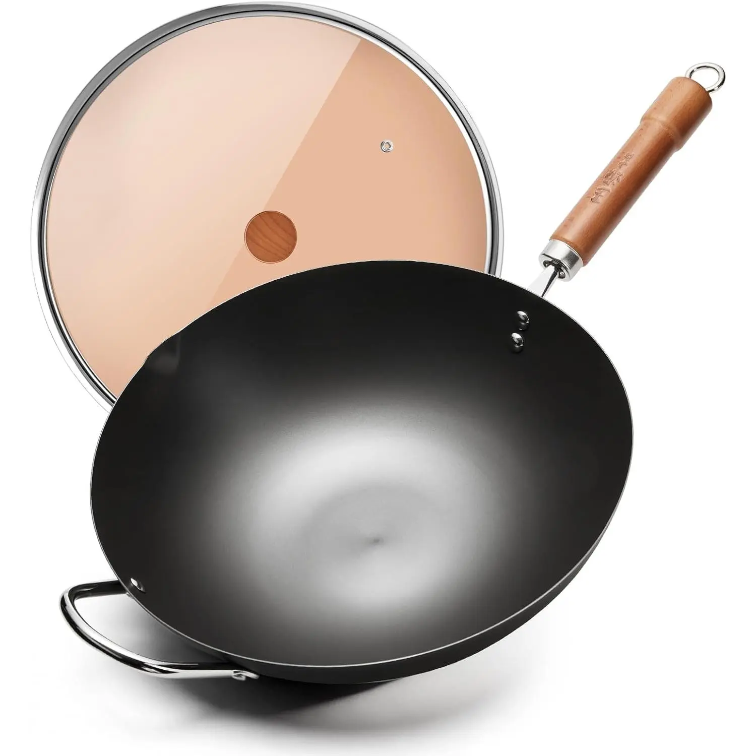 12.59 inch Uncoated Iron Wok, Chinese Stir Fry Pan, Traditional Flat Bottom Pure Iron Pot, Suitable for Induction, Electric, Gas and All Stoves