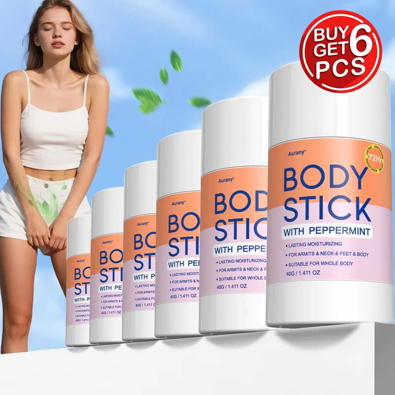 Aurany 6Pcs Women's Deodorant Body Stick Lotion Odor Control Cream with Almond Mint 72 Hour Long-Lasting Moisturizing Non-Greasy for Underarms & Private Areas 40g