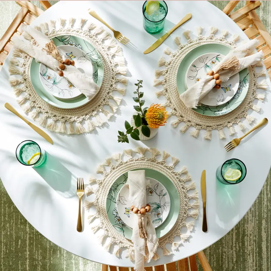 Lauren Fabric Placemat, Natural, 16" Round, 1 Piece