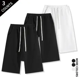 High-street fashion patchwork mid-length athletic pants for men and women, elastic waistband with drawstring; suitable for outdoor sports, home wear, and walking; slimming, versatile solid-color sweatpants.