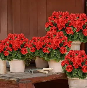 8 pcs /12 pcs /24 pcs of outdoor artificial geraniums, artificial plant UV resistant plastic flowers, used for indoor, outdoor, courtyard, hanging flower pots, porch, window home decoration