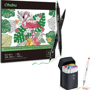Ohuhu Coloring Book 36-Sheet with 48 Colors Water-Based Markers & Alcohol Markers