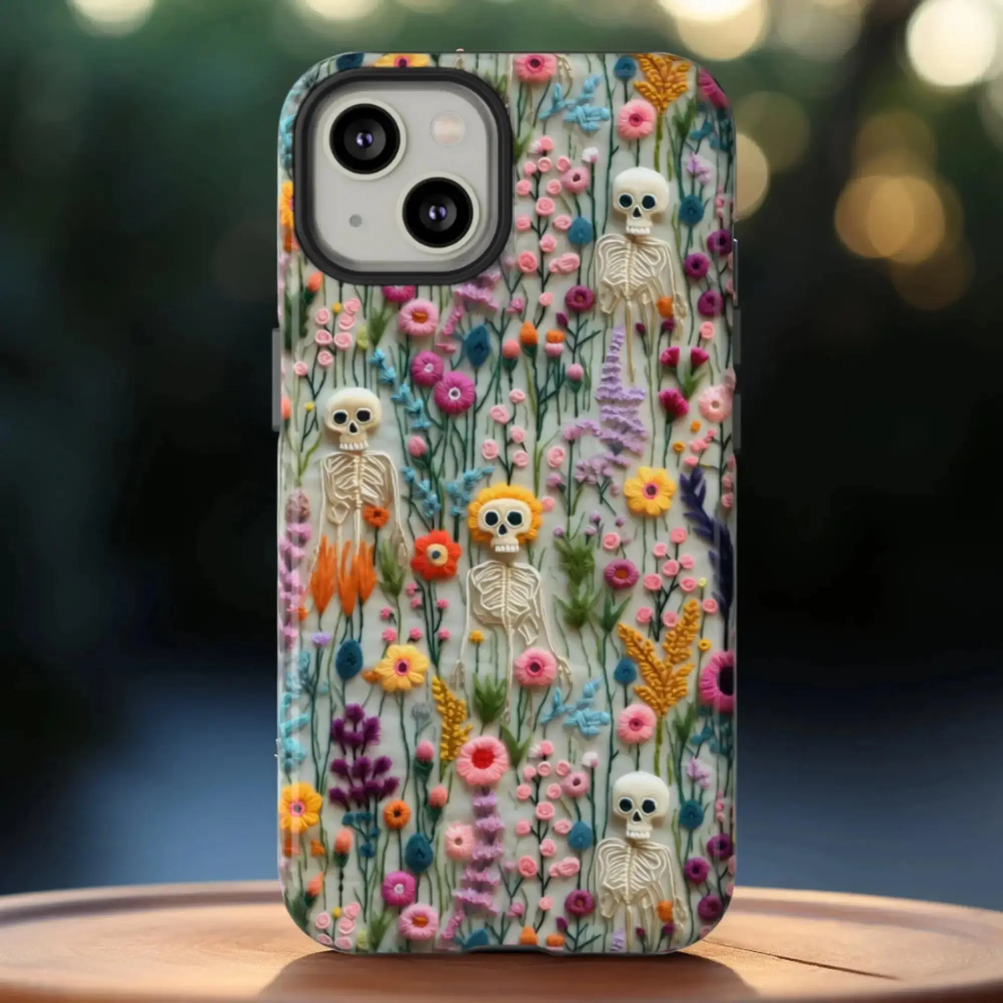Vintage Skull & Flower Pattern Cellphone Case, Shockproof Fashion Phone Protective Cover, Anti-fall Phone Cover Compatible with iPhone 11 12 13 14 15