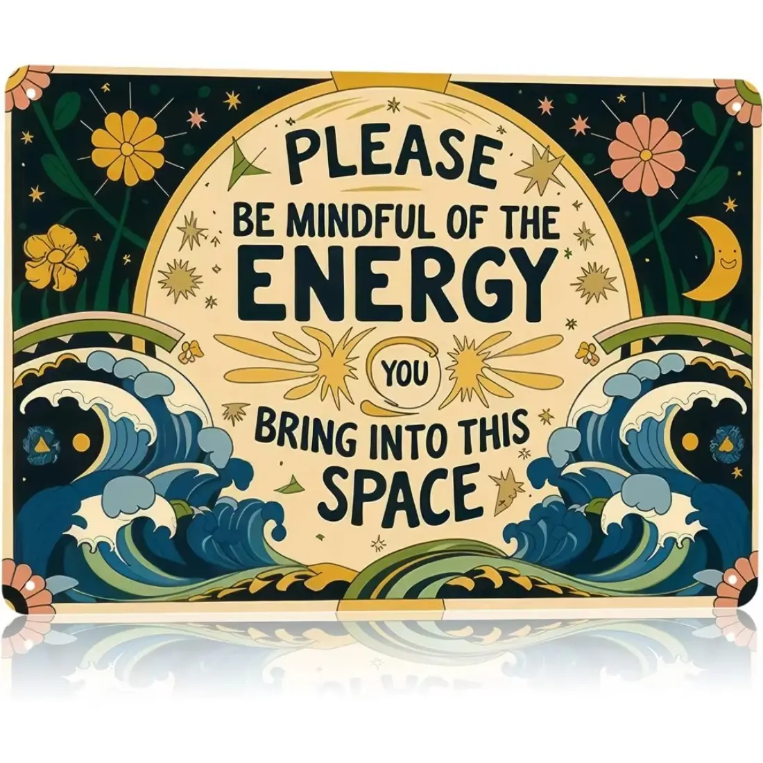 Bohemian Vintage Tin Aluminum Sign, Positive Energy Wall Decor, Vintage Plaque Decor, Home Yoga Studio Cafe Decoration, Retro Metal Art, Spiritual Hanging Ornament