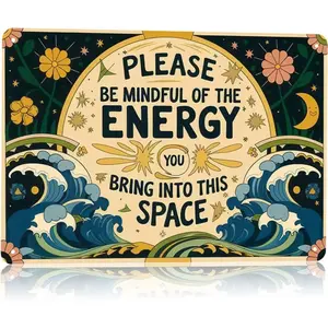 Bohemian Vintage Tin Aluminum Sign, Positive Energy Wall Decor, Vintage Plaque Decor, Home Yoga Studio Cafe Decoration, Retro Metal Art, Spiritual Hanging Ornament