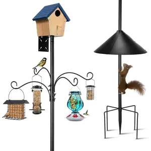 93 Inch Heavy Duty Adjustable Bird Feeder Pole with Squirrel Proof Baffle and 4 Hooks for Outdoor Yard and Garden Decor Black
