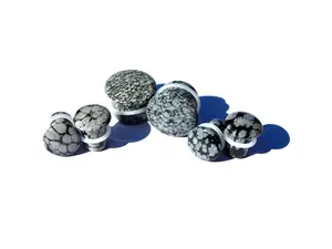 Snowflake Obsidian Black and Gray Single Flared Stone Plugs Pair 3mm-20mm