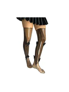 Women's latex black transparent bow stockings femboy  socks