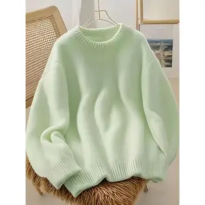 [Mint Green Sweater] Soft Mint Green Oversized Sweater | Men's Casual Crew Neck, Long Sleeve, Ribbed Cuffs and Hem - Perfect for Fall and Winter, Autumn Winter Apparel