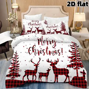 Christmas Plaid Deer Bedding Set, Holiday Decorations, Ultrafine Fiber Quilt Cover with Pillowcases, Single Twin Full Queen Size, Microfiber Bedding Set