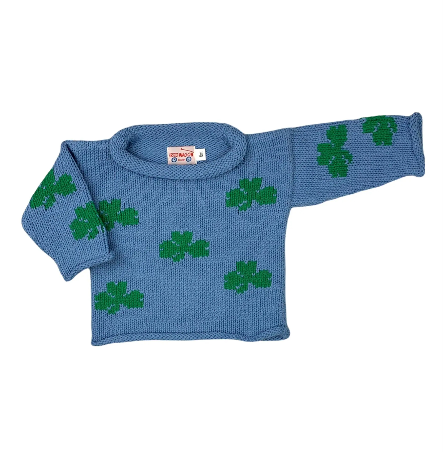 Chambray All Over Shamrocks Roll Neck Sweater