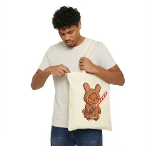 Gingerbread Bunny with Candy Cane Tote Bag | Holiday Cookie Illustration