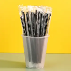 Perfect for Cafes & Milk Tea Shops! 50 Pack Individually Wrapped Black Disposable Straws, Hygienic Convenient, for Cold Drinks Home Restaurants Parties, Essential Drinking Accessory