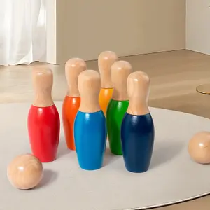Wooden Bowling Ball Toy Set, Colorful, 6 Bottles 2 Balls Per Box, Large and Small Sizes Available, Parent-Child Sports Simulation Game