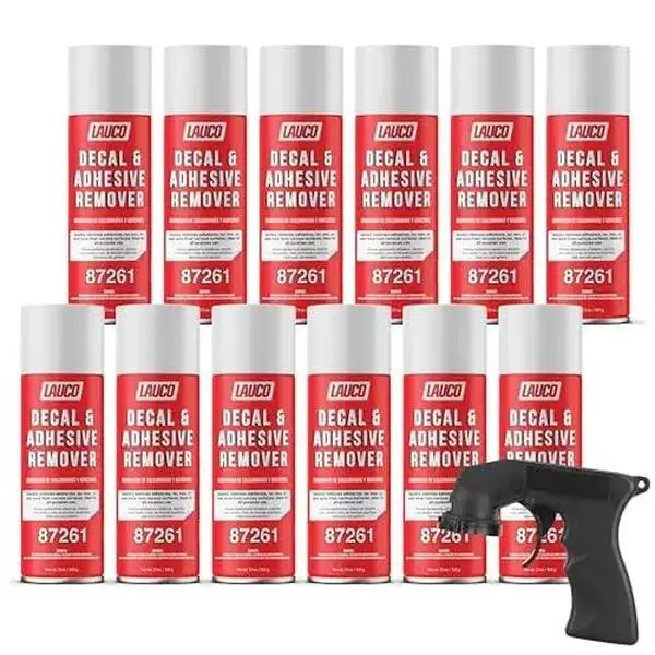 Lauco Solvent-Based Aerosol Decal & Adhesive Remover - 13 oz Bulk Pack (12-Can), Fast-Action Car Detailing Products for Surface Cleaner, Residue Removal [87261] - Safe on Cured Paint, Vinyl, Fabrics
