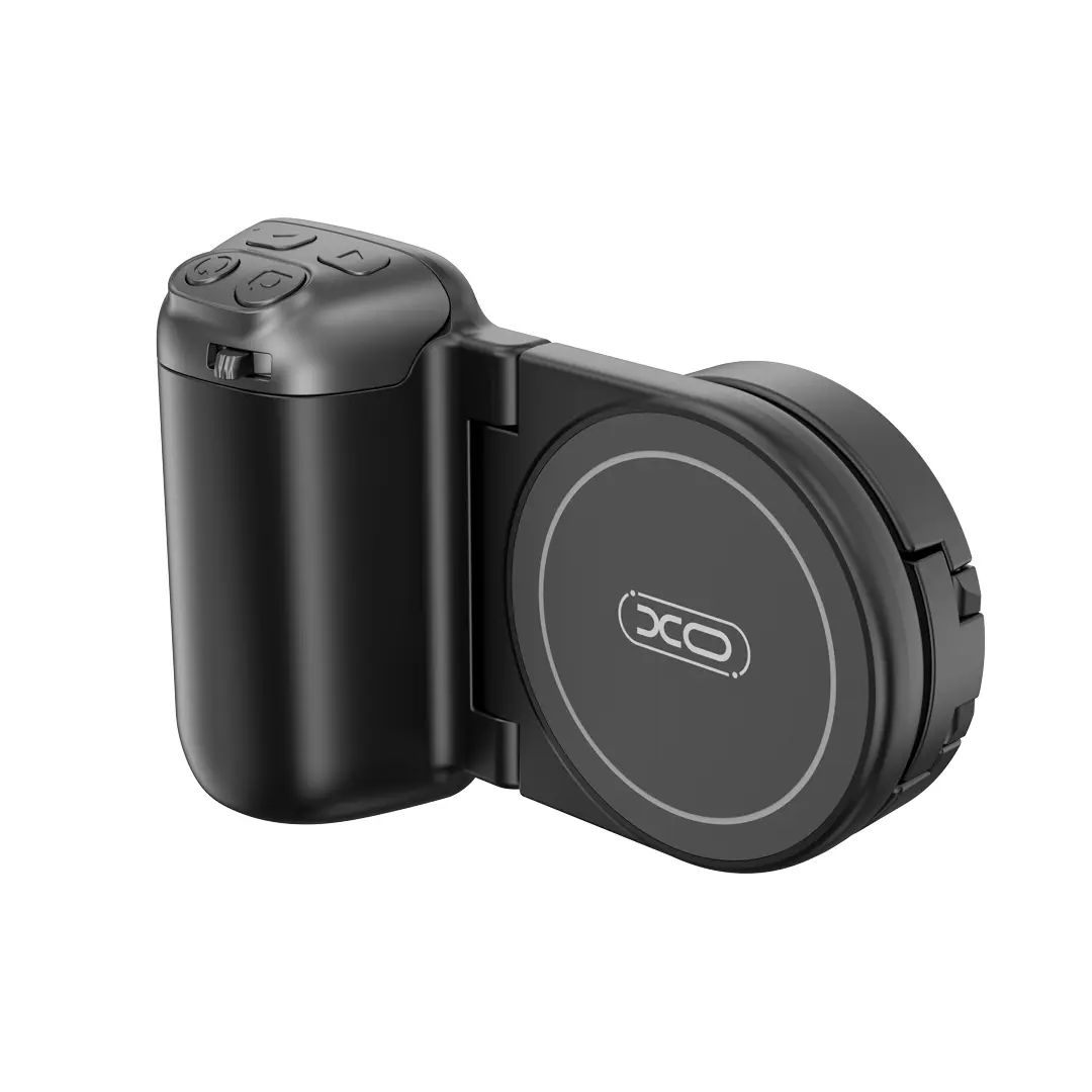Magnetic Phone Shooting Grip, compatible with MagSafe, works with iPhone and Android phones. Equipped with a detachable wireless shutter button, this official grip features an ergonomic design for comfortable holding.