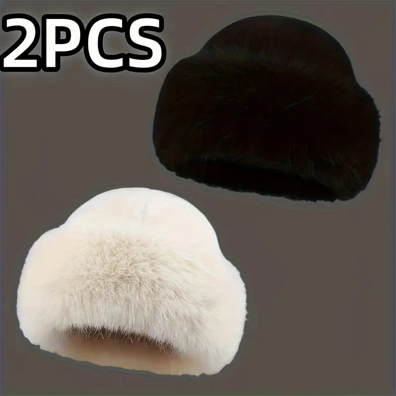 Women's Fashion Mongolian Beanie, Faux Fur Winter Hat with Ear Protection, Cozy Solid Color Warm Cap for Cold Weather, Female, Polyester