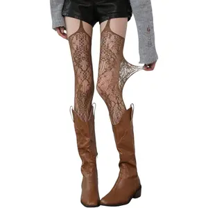 Women's Y2K Lace Tights Suspender Pantyhose Sheer Thigh High Garter Stockings