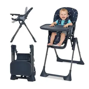 GAOMON Baby High Chair, Foldable Feeding Chairs for Babies and Toddlers, Adjustable Height/Backrest/Footrest, Removable Tray, Fast Folding Blue