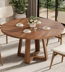 Garvee Round Dining Table for 4-6 People, 47" Modern Circle Dinner Table with Wood Cross Pedestal Base for Living Room, Kitchen