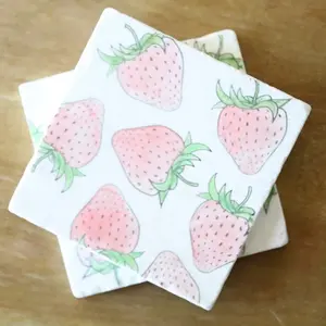 Strawberry Painted Marble Coasters- Set of 4
