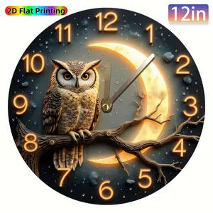 1 Silent Owl wall clock - Acrylic circular moonlight night design, with glowing orange numbers, quartz movement, battery-powered (without AA batteries) - Unique home decoration for bedrooms, dormitories, bathrooms - Mother's Day, Christmas gift