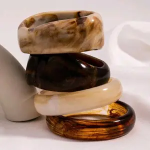 Bracelets & Bangles - Stylish Stackable Bangle Set in Brown & Cream Colors for Everyday Wear