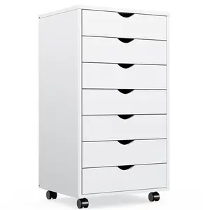 Modern MDF Wood 7-Drawer Rolling File Chest Cabinet - 18.74" W x 15.75" D x 25.39" H Mobile Storage Dresser with Wheels, Under-Desk Vertical Organizer, Small Desk Printer Unit for Home Office Furniture