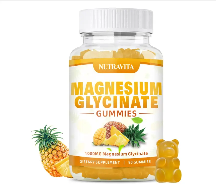 Magnesium Glycinate Gummies 1000mg with Magnesium L-Threonate,Chelated Magnesium Potassium Complex Supplement with VitD, B6, CoQ10, Calcium,Supports for Memory, Calm, Mood - 90 Mango pineapple Gummies