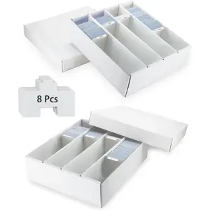 4 Row Trading Card Storage Box, 2 Pack 3200 Count White Cardboard Storage Box with Supporters and Divider for Basketball/MTG/TCG/Sports/Game Cards Organizer and Collection