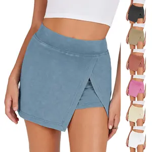 Naeduo Mini Skirts for Women High Waist Split Hem Casual Fitted Athletic Bodycon Skort Skirts with Shorts