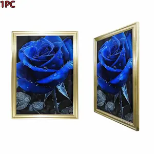 1pc Framed Gold Frame Blue Rose Canvas Art Print For Living Room Bedroom And Study Decor With Elegant Gold Frame