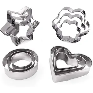 Cookie Cutters Shapes Baking Set, 12 count Flower Round Heart  Shape Biscuit Stainless Steel Metal Molds Cutters for Kitchen Baking Halloween Christmas