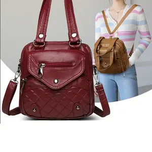 1pc Vintage Quilted Pattern Multi-Functional Convertible Backpack - Adjustable & Detachable Shoulder Straps, Lightweight Large Capacity Travel Bag for Women, Casual Work Commute (Burgundy, Brown, Light Gray, Black), Travel Backpack