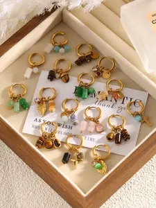 Stainless Steel Boho Ear Cuff Set, Hoop Earring Sets, Natural Stone Pendants, Multi-Style Earrings for Women, Dainty Fashion Jewelry, Trendy Jewelry, Fashionable Versatile Jewelry, Ear Studs