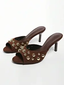 Elegant High Heel Mules with Studs, Perfect for Evening Dates & Street Style, Retro and Eye-Catching Design