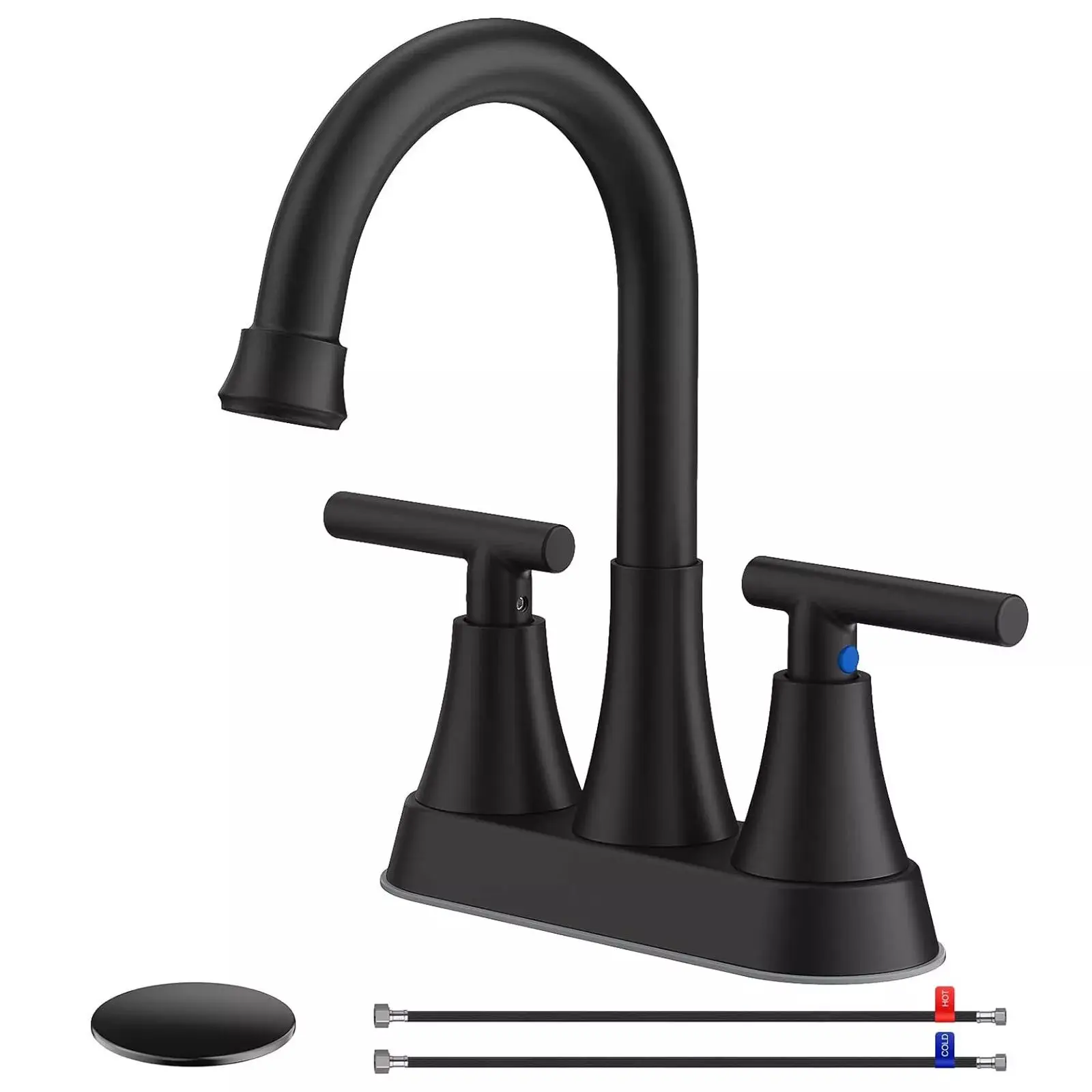 4 inch Matte Black Bathroom Sink Faucet 2-Handle Centerset Bathroom Faucet 360 Swivel Spout Bathroom Vanity Sink Faucets for Sink 3 Hole Bathroom Basi