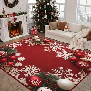 Christmas Mat with Red Snowflake Pattern All-Season Soft Polyester Indoor/Outdoor Entryway Mat Festive Holiday Decor for Living Room Porch & Doorway Christmas Area Rugs Durable Edge Finishing