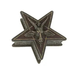 Sigil Of Baphomet Pentagram Shaped Bronze Finish Resin Trinket Box Satanic Decor