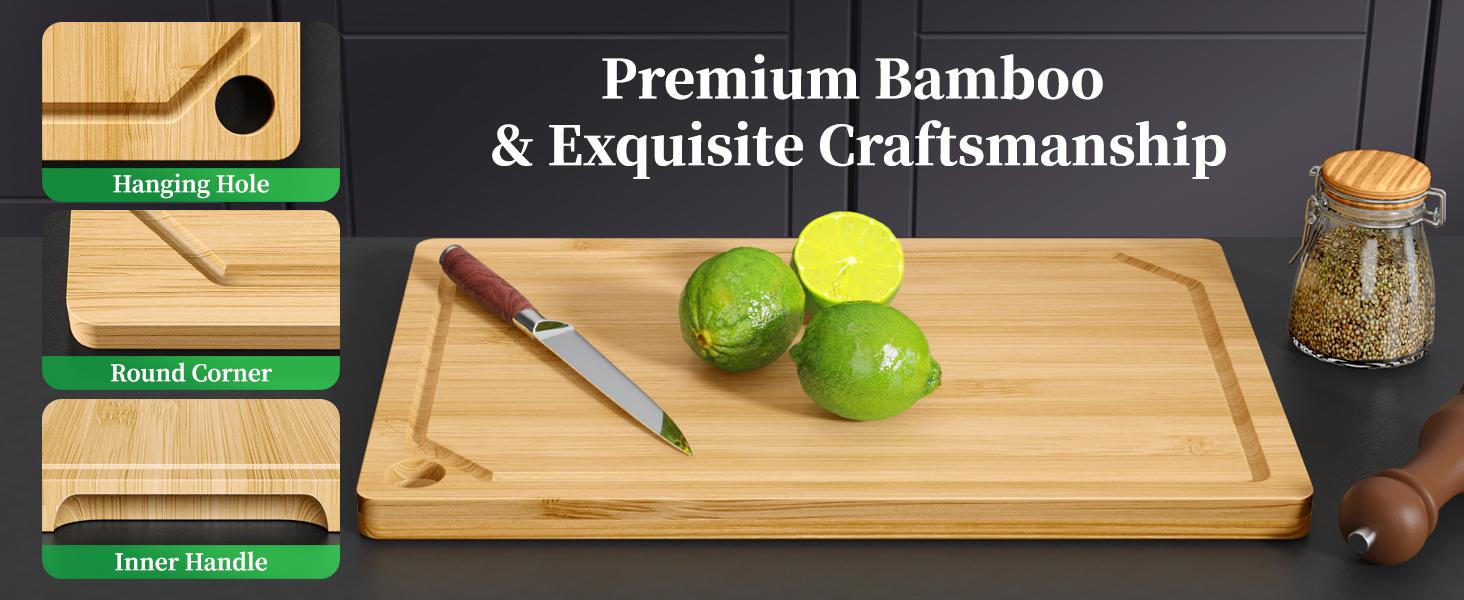Bamboo Cutting Board - Multi-Sizes Wooden Cutting Boards for Kitchen, Convenient Kitchen Essentials with Deep Juice Grooves， Cutting Board for Chopping & Serving, Large, Natural