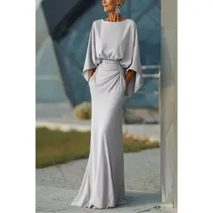 Batwing Sleeve Ruched Evenin Dress