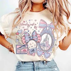 Youth and Adult Coquette Bow Literally Just A Girl Shirt, Cute Pink Bow Graphic Tee, Magical Castle Girls Trip Vacation Shirt, Theme Park Tour Outfit Tee, Trendy Matching Friends Trip Shirt