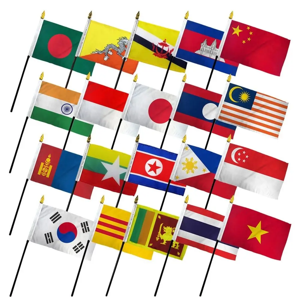 Asian Theme Plastic-Polyester Stick Flags, 4x6in, Set of 20, Festive Party Decor for Home Backdrops