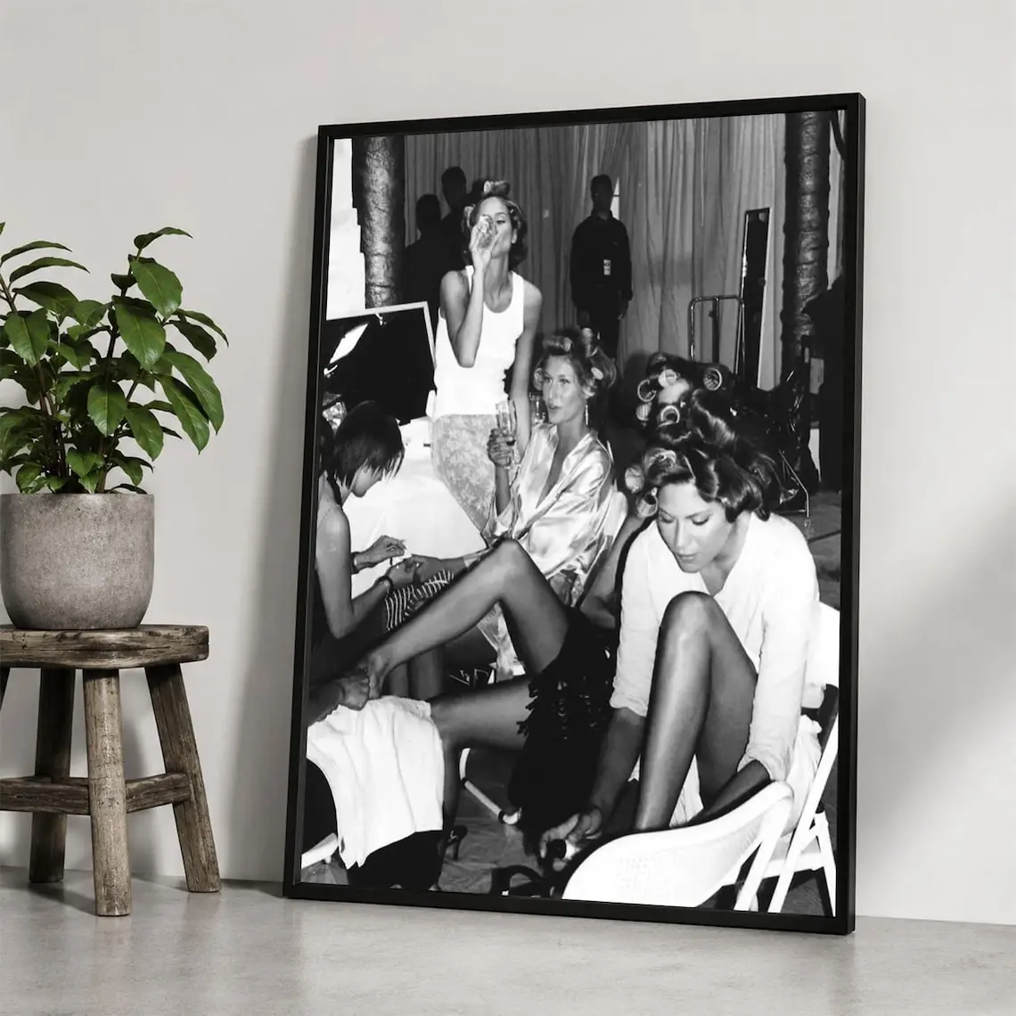 Supermodel Backstage Poster [Unframed], Black and White Fashion Photography, 90s Editorial Wall Art, Makeup Room Decor, Luxury Fashion Print