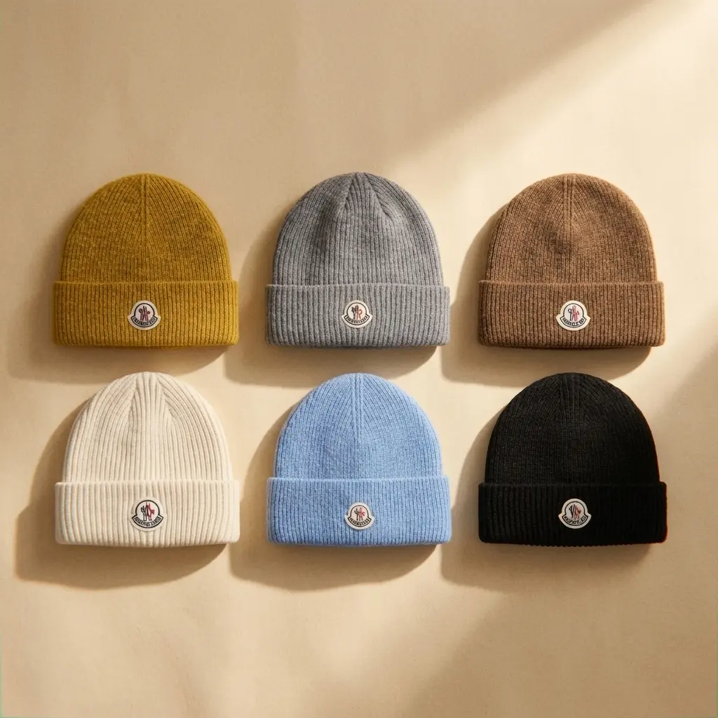 Moncler Style Logo Beanie Hat Multi-Color Variant Grid | Ultra Warm Winter Thermal Knit Caps | Warm Sunlight Showcase Profile