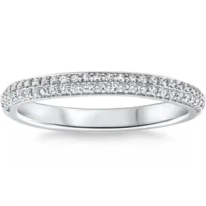 1/4Ct TW Diamond Micro Pave Wedding Ring Stackable Band 14k Gold Lab Grown