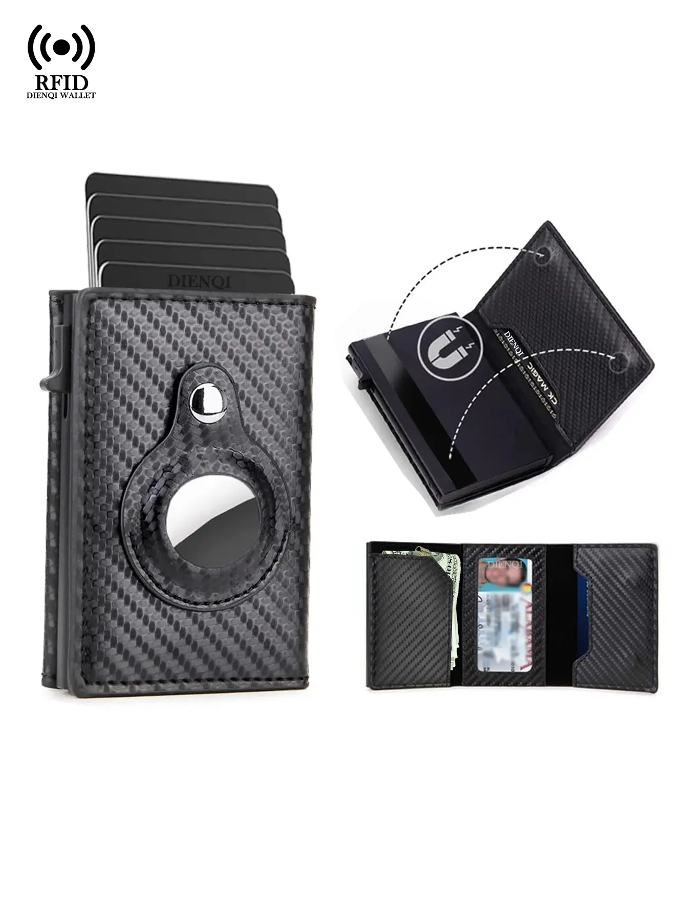 Anti Theft Mens Wallet Credit Card Holder Smart Wallets for Apple Air Tag RFID Blocking Bifold Slim Carbon Fiber AirTag Brown Walet for Men Wallet for Airtag Tracker, Gift for Men, Husband, PU Leather Wallet, Durable Wallet