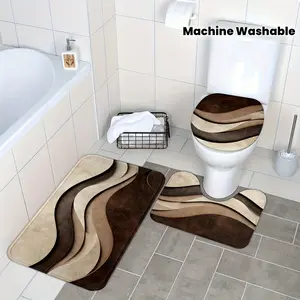 3-Piece Luxury Geometric Bathroom Rug Set, Modern Abstract Non-Slip Mats, Absorbent Toilet Lid Cover & U-Shape Pad