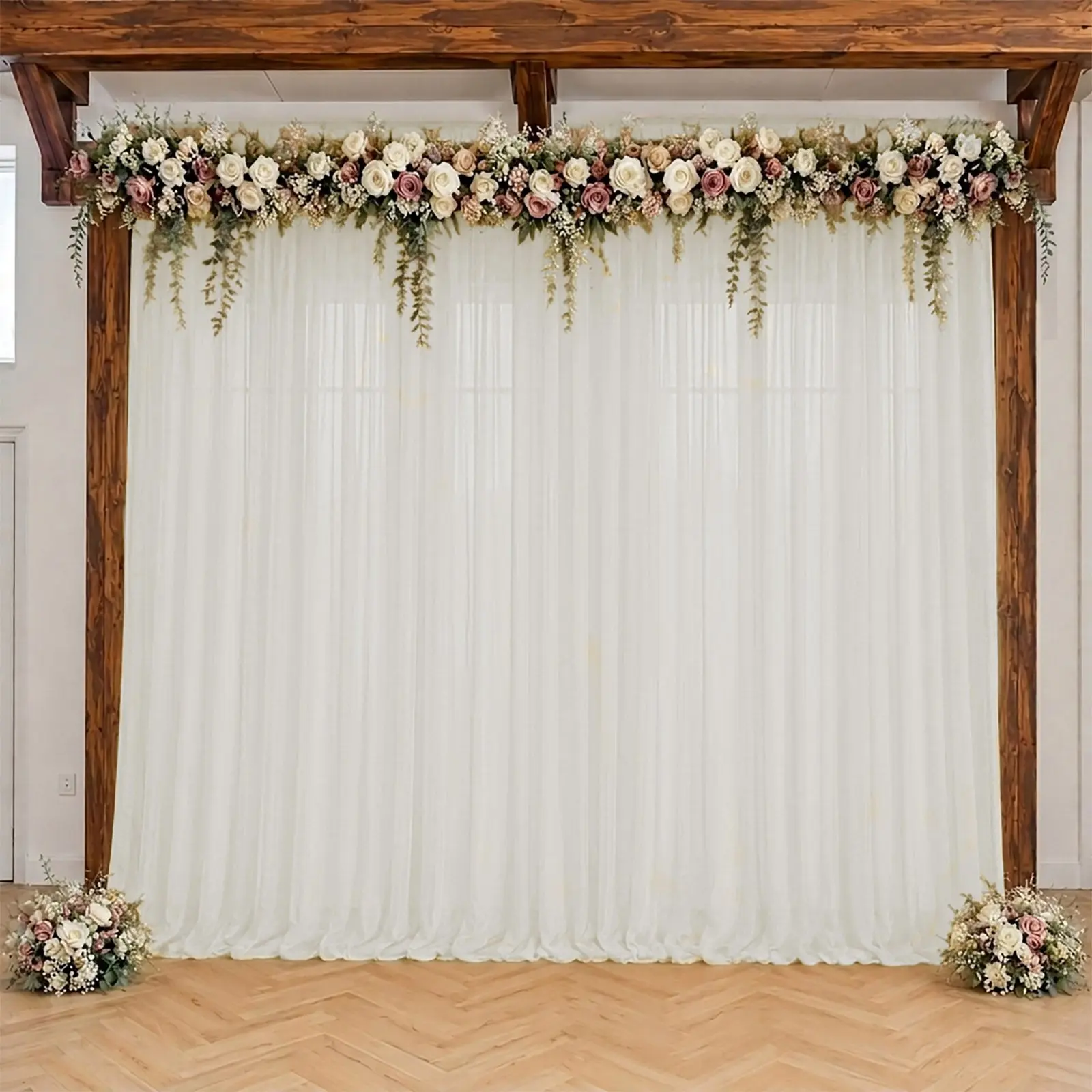 Ivory Sheer Backdrop Drape – 5ft x 14ft Wedding Arch & Ceiling Decor Panel, Wrinkle Resistant with Soft Shimmer