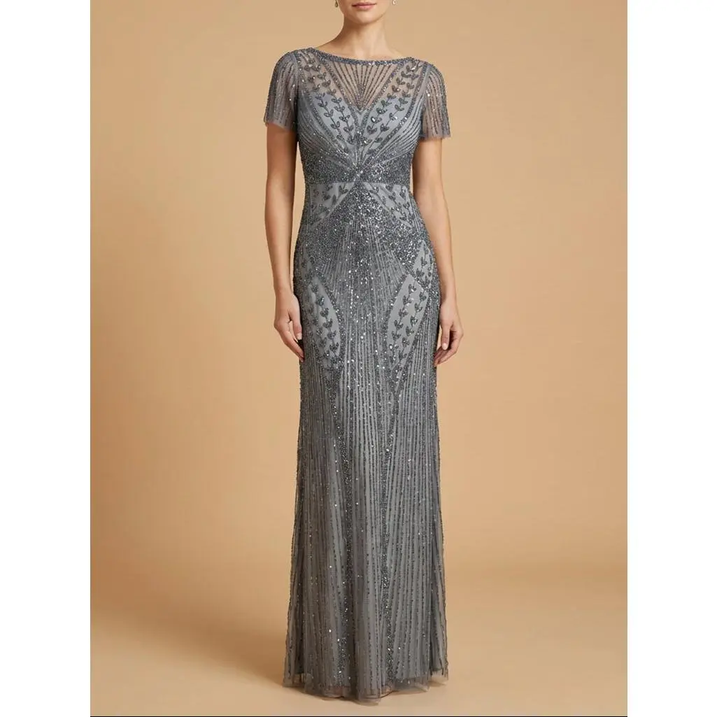Lara 28856 - Beaded Flutter Sleeve Gown
